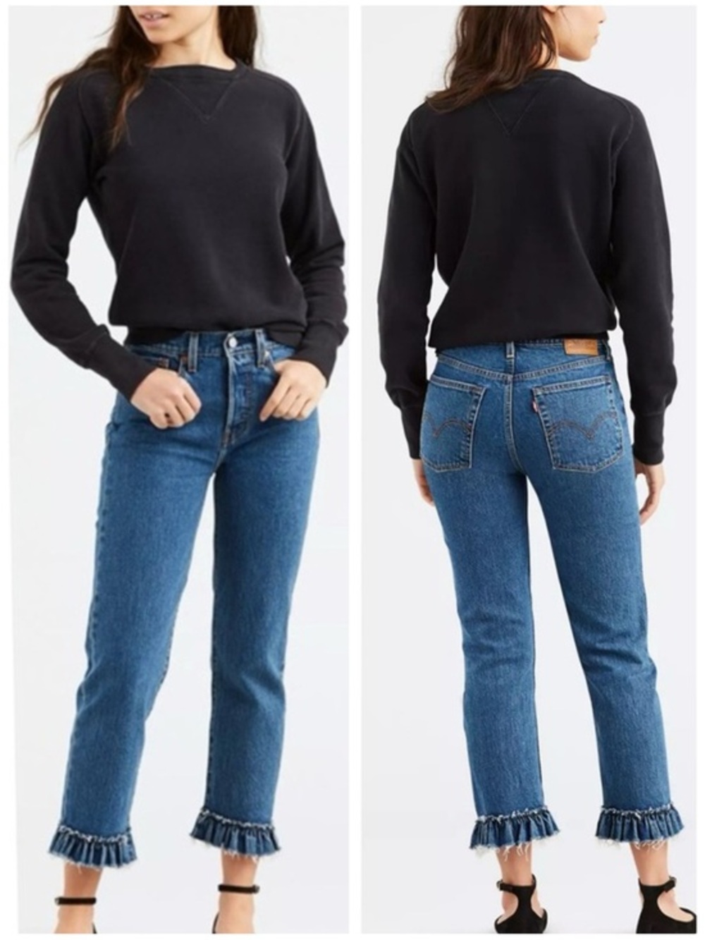 Levi’s Wedgie Straight High Rise Cheeky Blue Jeans in Ruffle My Feathers Size 30